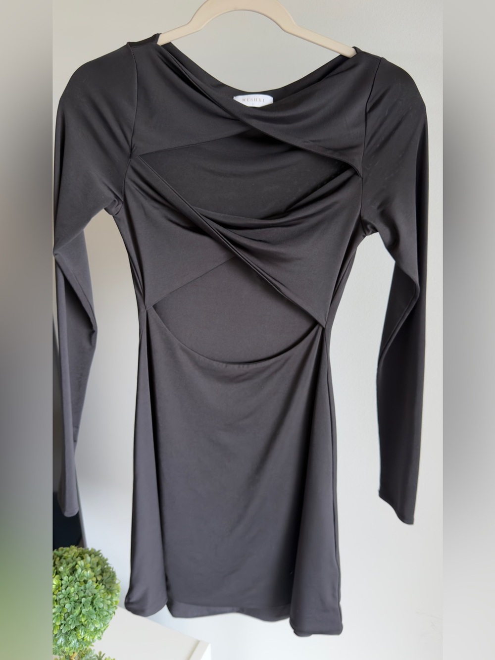 Meshki Black Long-Sleeve Twist Cutout Midi/Mini Dress